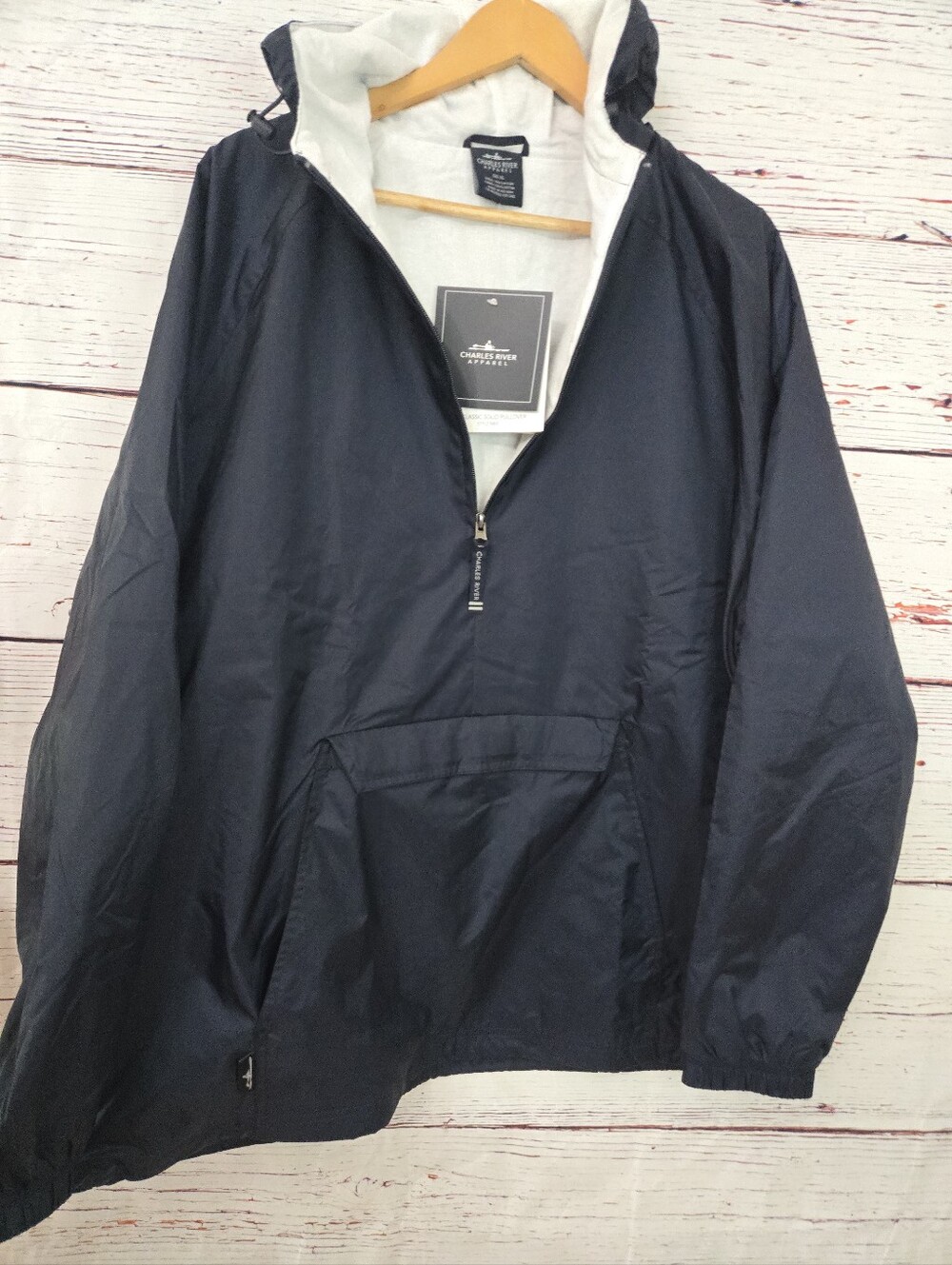NWTCharles River Apparel Classic Pullover Rain Jacket Windbreaker XL  Navy Hoode - Picture 4 of 16